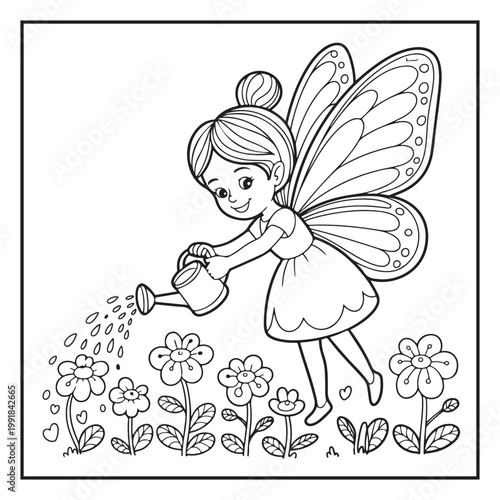 Cute Fairy Coloring Page Illustrations Vector Line Art