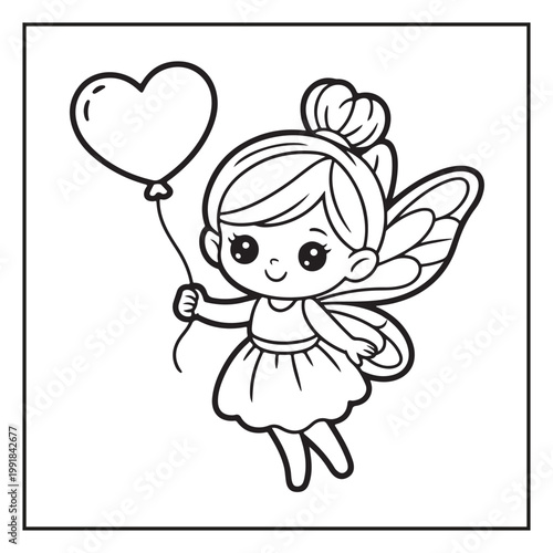 Cute Fairy Coloring Page Illustrations Vector Line Art