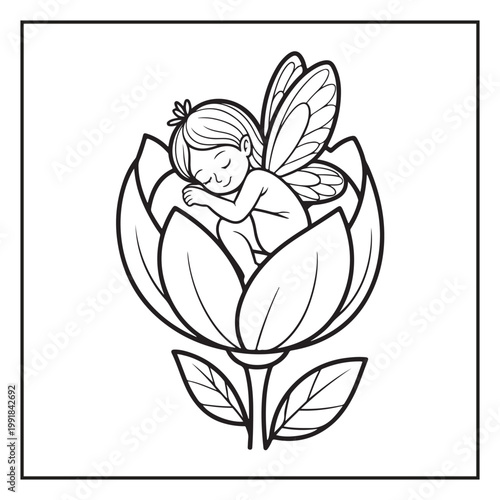 Cute Fairy Coloring Page Illustrations Vector Line Art