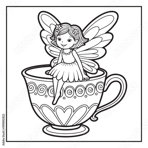 Cute Fairy Coloring Page Illustrations Vector Line Art