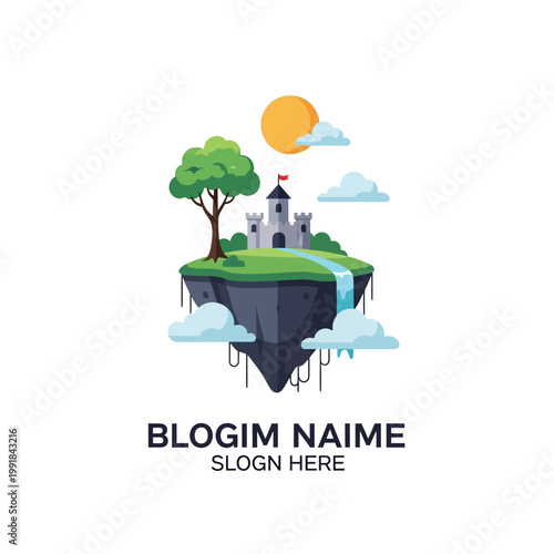 Fantasy Castle on Floating Island Scene.