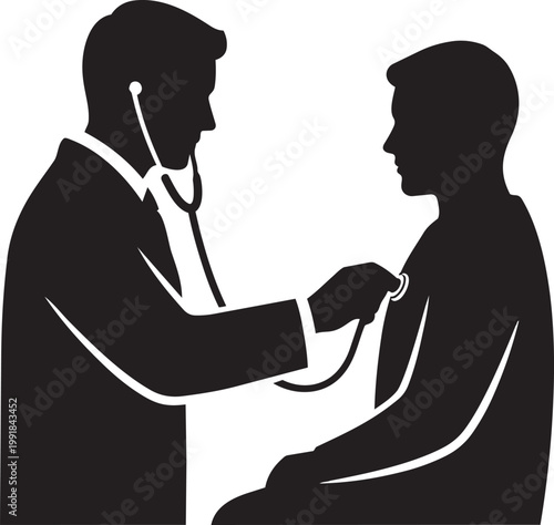 Medical, doctor, patient, stethoscope, black silhouette, vector icons, healthcare, medicine