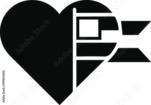 Black heart with a white bow and arrow