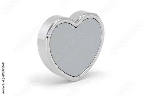 A silver heart-shaped object with a blank gray center