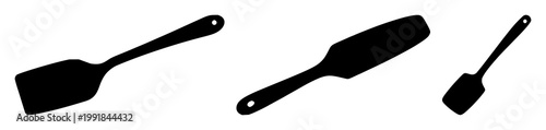 Black silhouette, white background: spatula set with simple line art design featuring outline, illustration, graphic elements with clean design and vector art