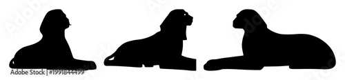 Sphinx set with black silhouette on white background featuring ancient Egyptian, mythical creature, sacred iconography with line art and minimalist design