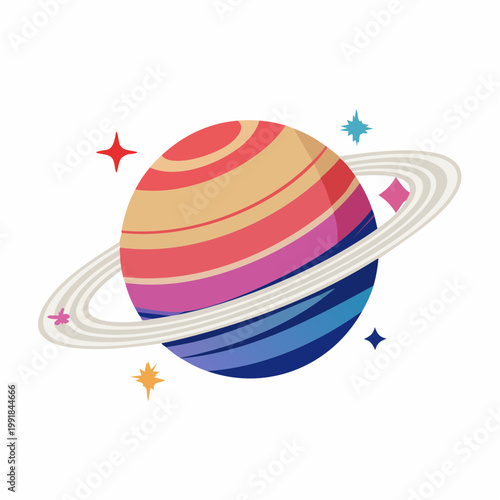 Colorful planet with rings and stars illustration