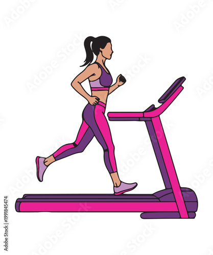 Woman in pink workout clothes running on a treadmill, engaging in a cardio exercise session.