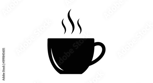 Simple Black Silhouette of a Steaming Coffee Cup.
