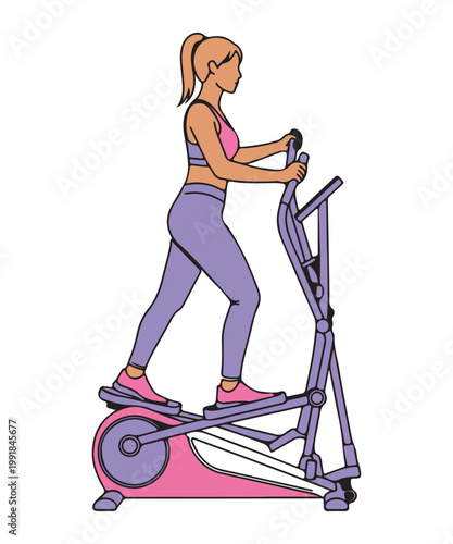 Fit woman actively using a pink elliptical trainer for a focused cardio and fitness session.