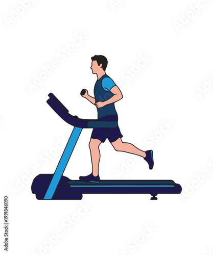 Man running on a blue treadmill, symbolizing cardio exercise and a healthy, active lifestyle.