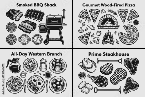 American Diner and Grill Art for BBQ and Pizza Branding