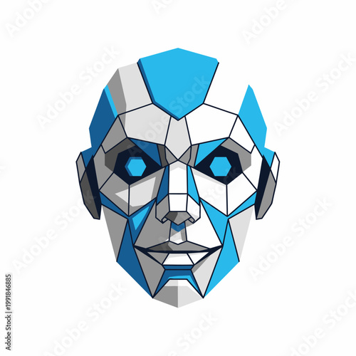 Geometric robotic face closeup head.