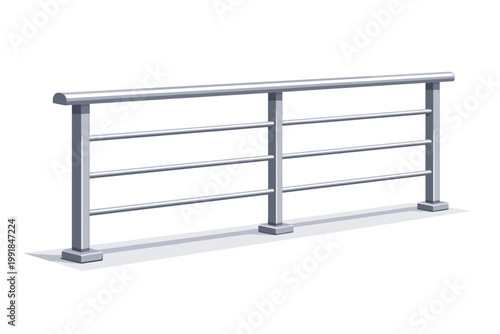 Modern Aluminum Railing Vector Illustration. Minimalist Stainless Steel Handrail for Balcony or Terrace. Sleek Industrial Metal Guardrail Architecture Element. Contemporary Safety Border Design.