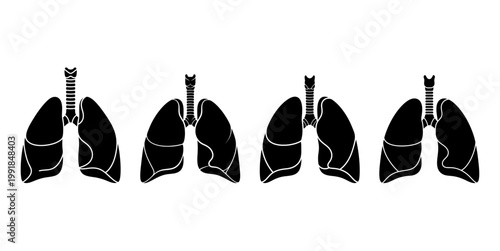 Human Lungs Silhouette Set Medical Anatomy Vector Illustration