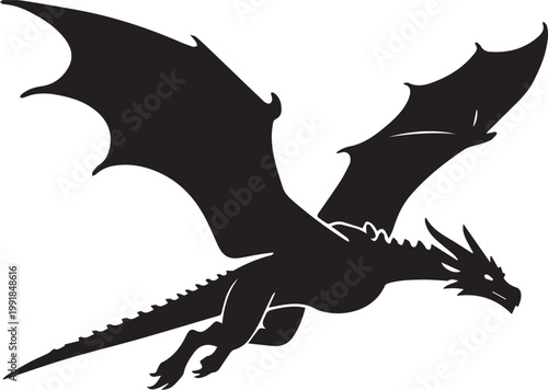 Dragon Silhouette: A majestic dragon soars through the sky, its silhouette a symbol of power, fantasy, and adventure.
