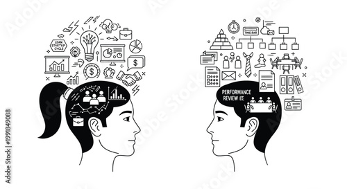 Thinking minds, creative brains, business ideas, problem solving, vector illustrations