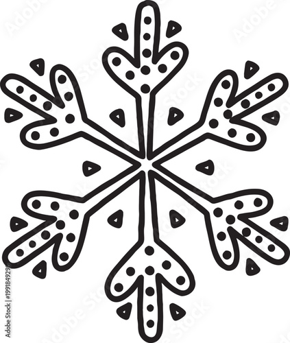 Hand drawn decorative snowflake doodle icon with snowflake christmas seasonal decoration minimalist geometry ornament celebration crystalline decorative creative illustration