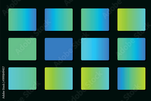 Vibrant Gradient Color Palette Presentation: Abstract Backgrounds Floating with Soft Shadows, Representing Modern Design Trends, Applicable in UI/UX, Branding, and Futuristic Technology Concepts