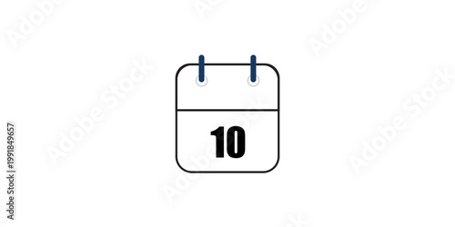 Hollow out calendar icons isolated on white background. Calendar icon with specific day. Day 10 marked on the calendar.