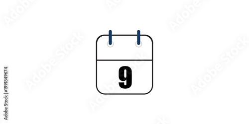 Hollow out calendar icons isolated on white background. Calendar icon with specific day. Day 09 marked on the calendar.