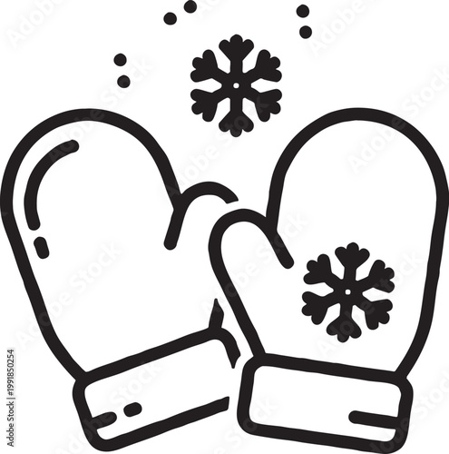 Pair of winter mittens with snowflake motif outline icon snowflake clothing accessory seasonal christmas illustration minimalist protection material celebration