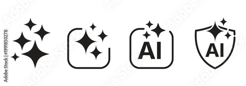 AI generate with square and stars icons. Vector symbols for artificial intelligence and creativity apps. Sparkles generate prompt. AI Sparkle Icon Set. AI Artificial Intelligence Minimal Line Icon.