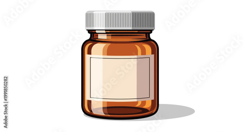 Vector amber glass vial, medicine bottle, pharmaceutical container, laboratory glassware
