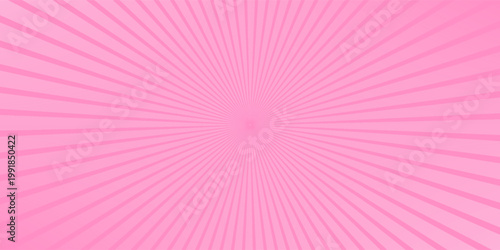 Pink rose light burst background with sunbeams. Invitation card template (party birthday invite). Comic retro circus poster BG. Baby girl. Backstage banner. Trendy stripes sun. Sweet romantic pop art