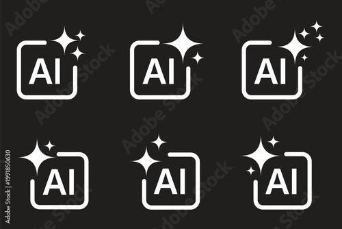 AI Artificial Intelligence Minimal Line Icon Set. AI and sparkling clean icons artificial intelligence. Generative ai sparkle icon set, AI star and square, artificial intelligence.
