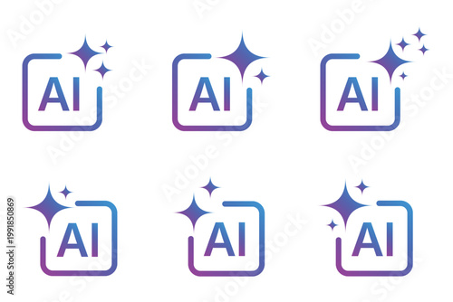 AI generate with square and stars icons. Vector symbols for artificial intelligence and creativity apps. Sparkles generate prompt. AI Sparkle Icon Set. AI Artificial Intelligence Minimal Line Icon.