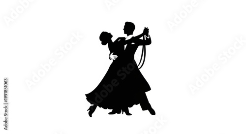 Silhouette of a couple dancing ballroom dance.