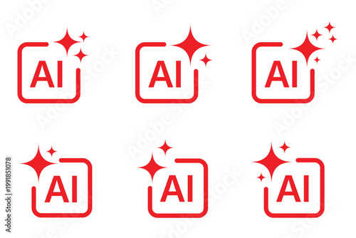 AI Artificial Intelligence Minimal Line Icon Set. AI and sparkling clean icons artificial intelligence. Generative ai sparkle icon set, AI star and square, artificial intelligence.