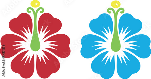 Colorful hibiscus flowers side by side illustration