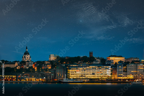 Panoramic Night Skyline of Sodermalm and Gamla Stan