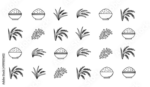 Minimal hand drawn rice doodle pattern vector simple grain background design isolated on white