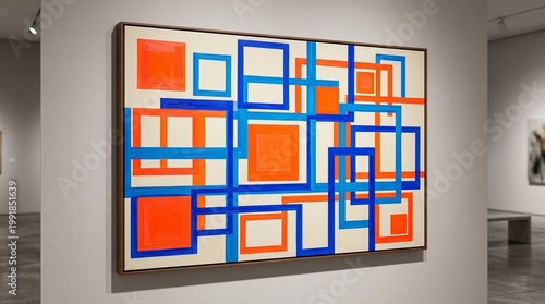 Neo-geometric conceptual painting with day-glo conduit forms for contemporary arts