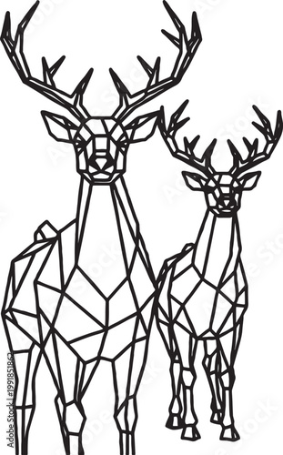 Geometric deer pair silhouette minimalist vector illustration with geometric wildlife polygonal silhouette minimalist illustration abstract triangle structure wilderness
