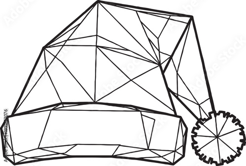 Abstract low poly geometric santa claus hat graphic with black white triangle mesh line art geometric abstract christmas triangle illustration polygonal celebration minimalist