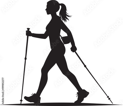 Adobe Illustrator Artwork of Nordic Walking Sport Silhouette Vector 