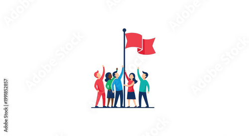 People celebrating with red flags together.