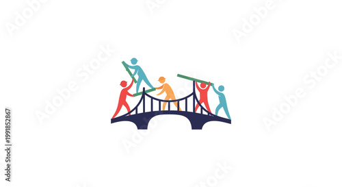 People working together on a bridge.