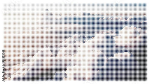 Dreamy white clouds in a bright sky, ethereal aerial view of fluffy cumulus clouds, soft pastel heaven background for spiritual and travel concepts