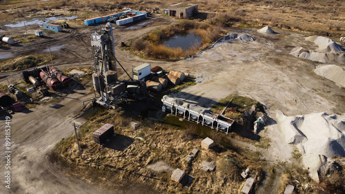 Aerial View of Industrial Asphalt Batching Plant and Storage Yard