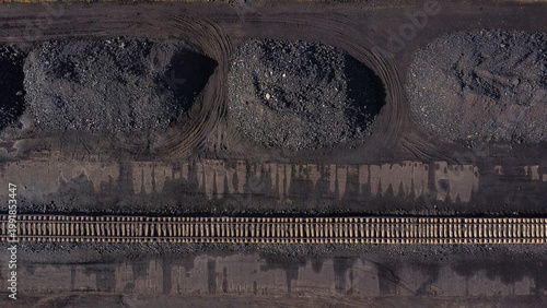 Aerial View of Industrial Railway and Coal Piles at Mining Facility