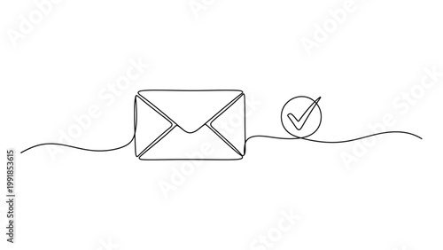 Continuous line drawing of an envelope and a check mark symbol.