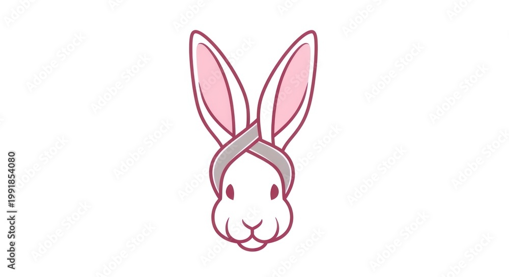 Fototapeta premium Minimalist rabbit head illustration wearing a gray headband