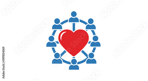 People holding hands around a heart.