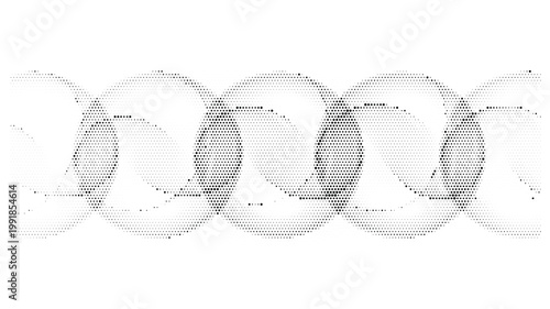 Abstract geometric sphere pattern, monochrome 3D circular link vector, futuristic glass orb chain design for modern corporate branding