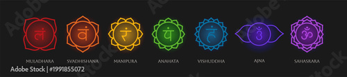 Set of Chakra system yoga colorful sign symbol. Vector illustration